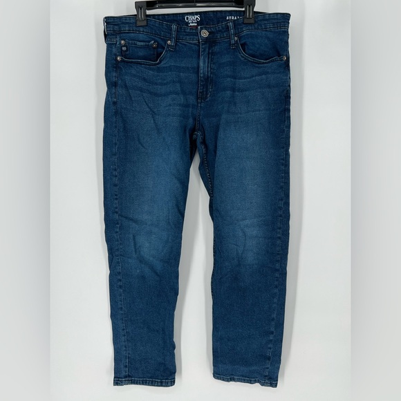 CHAPS STRAIGHT FIT CLASSIC STRETCH DARK BLUE‎ JEANS PLAIN POCKET - Picture 1 of 11